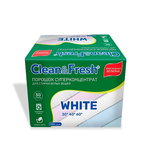 CLEANANDFRESH Стиральный порошок суперконцентрат для Белого 900.0, Стиральный порошок суперконцентрат для Белого
CLEANANDFRESH Стиральный порошок суперконцентрат для Белого 900.0, Стиральный порошок суперконцентрат для Белого