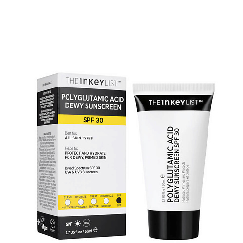 фото The inkey list увлажняющий солнцезащитный крем для лица polyglutamic acid dewy sunscreen spf30 50.0
