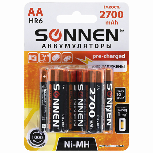 SONNEN Батарейки аккумуляторные Ni-Mh пальчиковые КОМПЛЕКТ АА (HR6), Батарейки аккумуляторные Ni-Mh пальчиковые КОМПЛЕКТ АА (HR6)
SONNEN Батарейки аккумуляторные Ni-Mh пальчиковые КОМПЛЕКТ АА (HR6), Батарейки аккумуляторные Ni-Mh пальчиковые КОМПЛЕКТ АА (HR6)
