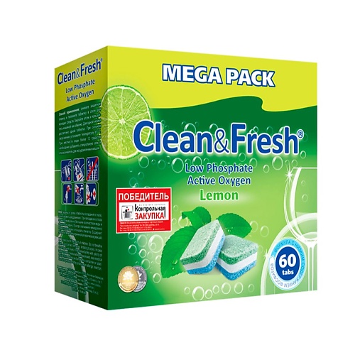 CLEANANDFRESH Таблетки для посудомоечной машины 60.0, Таблетки для посудомоечной машины
CLEANANDFRESH Таблетки для посудомоечной машины 60.0, Таблетки для посудомоечной машины