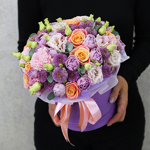 FLORPRO Коробка с розами, эустомой, хризантемой и гвоздикой "Лавандовый закат", Коробка с розами, эустомой, хризантемой и гвоздикой "Лавандовый закат"
FLORPRO Коробка с розами, эустомой, хризантемой и гвоздикой "Лавандовый закат", Коробка с розами, эустомой, хризантемой и гвоздикой "Лавандовый закат"