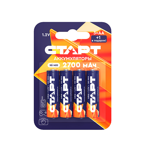 СТАРТ Аккумуляторные батарейки пальчиковые AA, HR6, аккумуляторы 2700mAh Ni-MH, набор 4 шт 4.0, Аккумуляторные батарейки пальчиковые AA, HR6, аккумуляторы 2700mAh Ni-MH, набор 4 шт
СТАРТ Аккумуляторные батарейки пальчиковые AA, HR6, аккумуляторы 2700mAh Ni-MH, набор 4 шт 4.0, Аккумуляторные батарейки пальчиковые AA, HR6, аккумуляторы 2700mAh Ni-MH, набор 4 шт