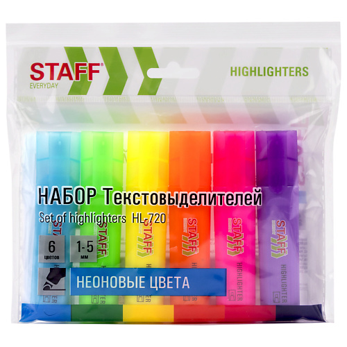 STAFF Текстовыделители HL-720 6шт, неон ассорти, Текстовыделители HL-720 6шт, неон ассорти
STAFF Текстовыделители HL-720 6шт, неон ассорти, Текстовыделители HL-720 6шт, неон ассорти