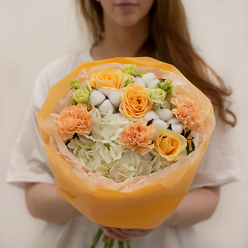 ЛЭТУАЛЬ FLOWERS Букет "Манговый сорбет" из хлопка, гортензий и роз, Букет "Манговый сорбет" из хлопка, гортензий и роз
ЛЭТУАЛЬ FLOWERS Букет "Манговый сорбет" из хлопка, гортензий и роз, Букет "Манговый сорбет" из хлопка, гортензий и роз