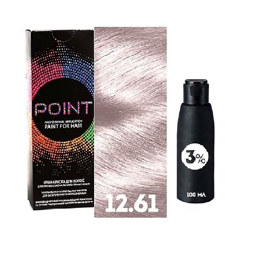 POINT Краска для волос, тон №12.61, Ультра светлый блонд фиолетово-пепельный + Оксид 3%, Краска для волос, тон №12.61, Ультра светлый блонд фиолетово-пепельный + Оксид 3%
POINT Краска для волос, тон №12.61, Ультра светлый блонд фиолетово-пепельный + Оксид 3%, Краска для волос, тон №12.61, Ультра светлый блонд фиолетово-пепельный + Оксид 3%