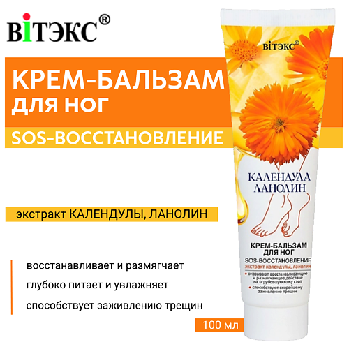 ВИТЭКС Крем-бальзам для ног Календула & Ланолин SOS-восстановление 100.0, Крем-бальзам для ног Календула & Ланолин SOS-восстановление
ВИТЭКС Крем-бальзам для ног Календула & Ланолин SOS-восстановление 100.0, Крем-бальзам для ног Календула & Ланолин SOS-восстановление