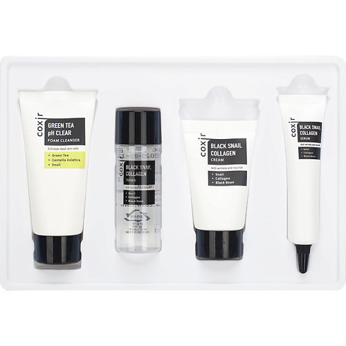 COXIR Набор миниатюр для кожи лица с муцином чёрной улитки Black Snail Collagen and Green Teaq pH Clear, Набор миниатюр для кожи лица с муцином чёрной улитки Black Snail Collagen and Green Teaq pH Clear
COXIR Набор миниатюр для кожи лица с муцином чёрной улитки Black Snail Collagen and Green Teaq pH Clear, Набор миниатюр для кожи лица с муцином чёрной улитки Black Snail Collagen and Green Teaq pH Clear