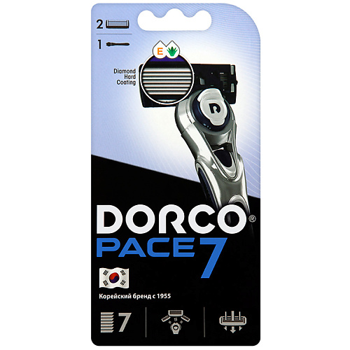 DORCO Бритва с 2 сменными кассетами PACE7, 7-лезвийная dorco бритва одноразовая pace6 6 лезвийная 1