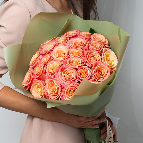 Букет живых цветов ЛЭТУАЛЬ FLOWERS Букет из персиковых роз 21 шт.(40 см)