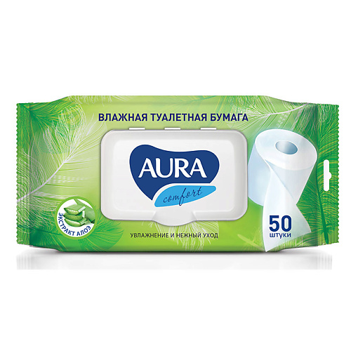 Средства для гигиены AURA ULTRA COMFORT Влажная туалетная бумага с крышкой 50