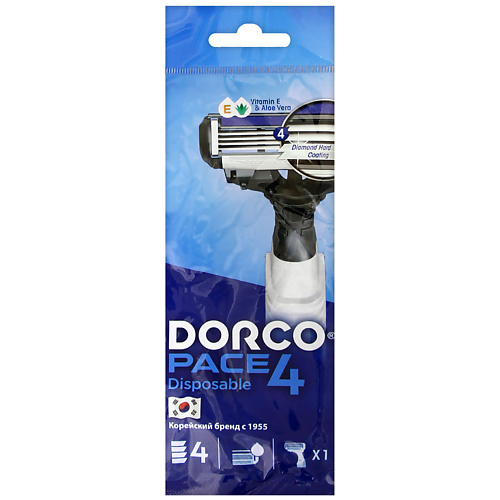 Станок для бритья DORCO Бритва одноразовая PACE4, 4-лезвийная средства для бритья dorco бритва с 2 сменными кассетами pace4 4 лезвийная