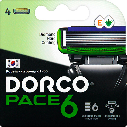 DORCO Сменные кассеты для бритья PACE6, 6-лезвийные сменные кассеты dorco pace6 plus 6 лезвий увлажняющая полоса 4 сменные кассеты