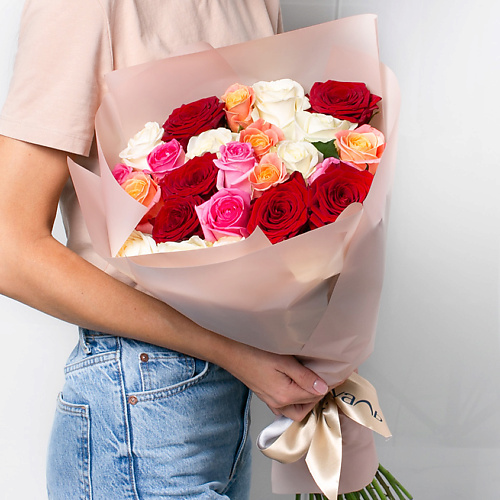 ЛЭТУАЛЬ FLOWERS Букет из разноцветных роз 25 шт. (40 см) лэтуаль flowers нежное дыхание