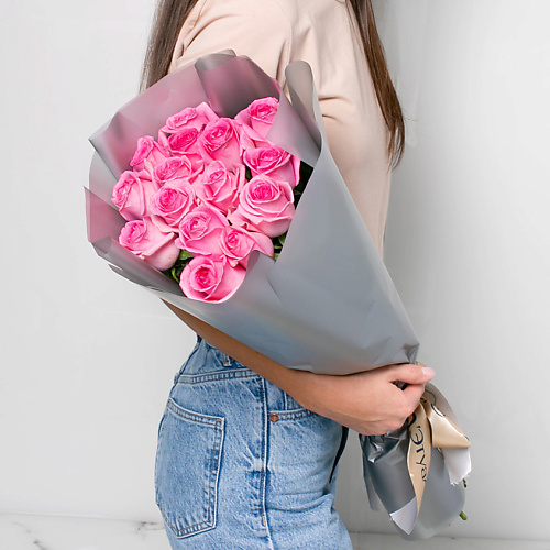 ЛЭТУАЛЬ FLOWERS Букет из розовых роз 15 шт. (40 см) лэтуаль flowers букет из розовых тюльпанов и гипсофилы