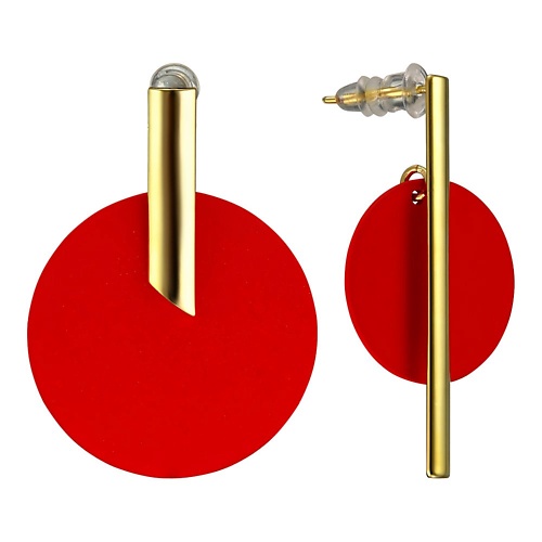 

UVI JEWELLERY Асимметричные Золотистые серьги с красной эмалью, Асимметричные Золотистые серьги с красной эмалью