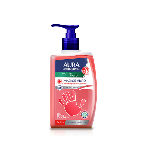 Средства для ванной и душа AURA Antibacterial Жидкое мыло с антибактериальным эффектом Active Herb Шалфей и грейпфрут 500