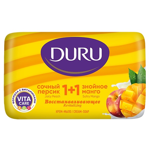 Мыло твердое DURU Туалетное крем-мыло 1+1 Сочный персик & Знойное манго