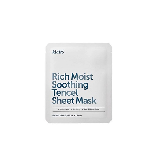 Маска для лица DEAR, KLAIRS Тканевая маска с керамидами Rich Moist Soothing Tencel Sheet Mask тканевая маска для лица dear klairs midnight blue calming sheet mask 1 шт