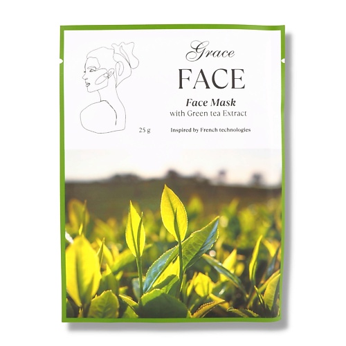 GRACE FACE Тканевая маска для лица увлажняющая и тонизирующая с экстрактом зеленого чая