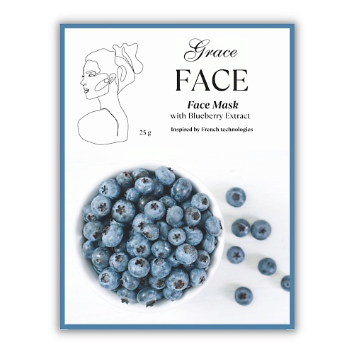 GRACE FACE Тканевая маска для лица увлажняющая и тонизирующая с экстрактом черники 25