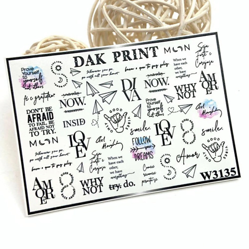 Слайдеры DAK PRINT Слайдер-дизайн для ногтей W3135 набор слайдеров для ногтей dak print цветы 3 штуки