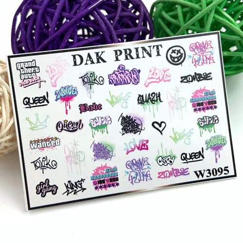 Слайдеры DAK PRINT Слайдер-дизайн для ногтей W3095 набор слайдеров для ногтей dak print цветы 3 штуки