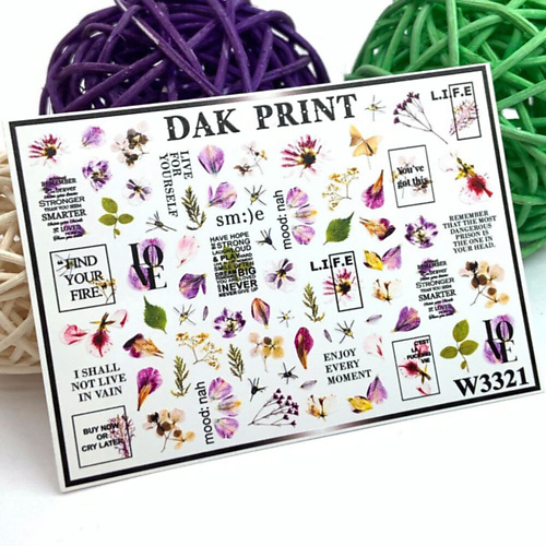 Слайдеры DAK PRINT Слайдер-дизайн для ногтей W3321 набор слайдеров dak print котики и сны 3шт