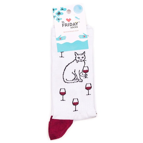 значок из дерева кот с вином Носки ST.FRIDAY Носки Кот и бокал с вином