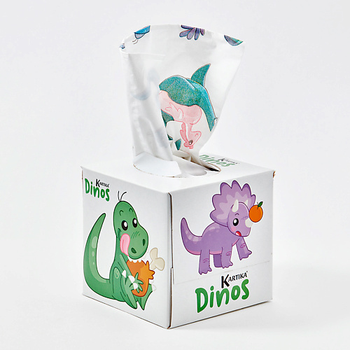 фото Kartika салфетки бумажные косметические с рисунком "динозавры" 3 слоя