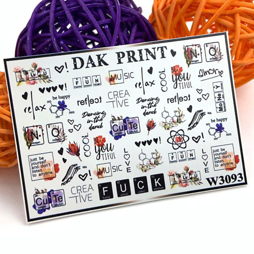 Слайдеры DAK PRINT Слайдер-дизайн для ногтей W3093 набор слайдеров для ногтей dak print цветы 3 штуки