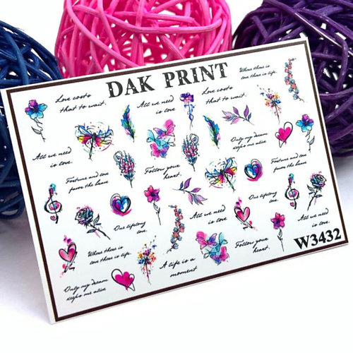 Слайдеры DAK PRINT Слайдер-дизайн для ногтей W3432 набор слайдеров для ногтей dak print цветы 3 штуки