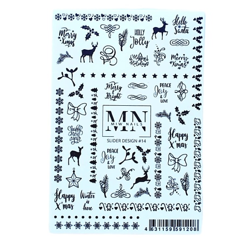 MIW NAILS Слайдер дизайн для маникюра зимняя наклейки для окон зимняя ёлочка многоразовая 33 × 50 см