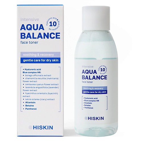 фото Hiskin тонер для лица успокаивающий с фитокомплексом и гиалуроновой кислотой aqua balance