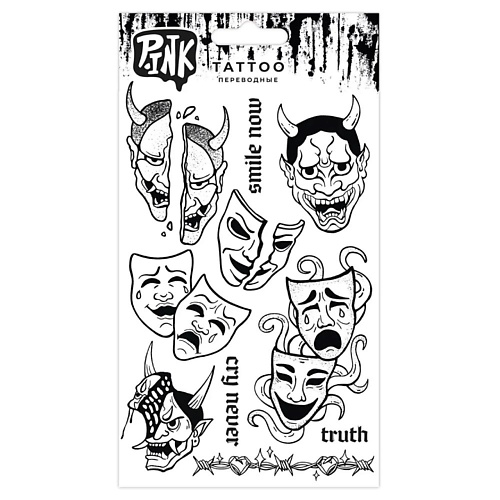 P.INK Наклейки-тату переводные Маски и надписи наклейки тату переводные японские маски