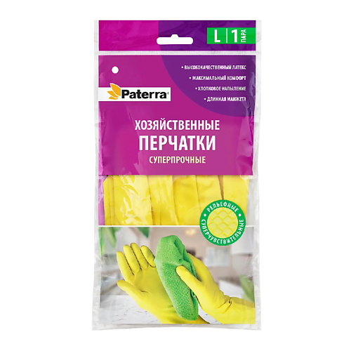 перчатки хозяйственные латекс l желтые eurohouse household gloves gward iris libry PATERRA Хозяйственные перчатки Super прочные