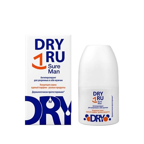 Дезодорант-ролик DRY RU Антиперспирант для уверенных в себе мужчин Sure Man, Roll-on антиперспирант роликовый dry dry sensitive roll on для чувствительной кожи 50 мл 3 шт