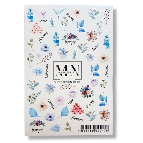 MIW NAILS Слайдер дизайн для ногтей цветы