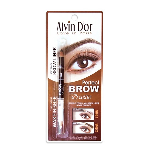 Карандаш для бровей ALVIN D'OR ALVIN D’OR Профессиональный дуэт для бровей карандаш + воск Brow Perfect карандаш и пудра alvin d or brow pencil filling powder 2 5 г