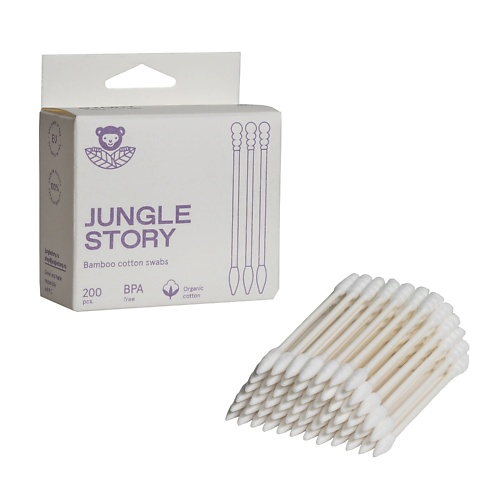 Ватные палочки JUNGLE STORY Ватные палочки с заостренным и спиральным наконечником ватные диски 100 шт jungle story небелёные ультра мягкие квадратные
