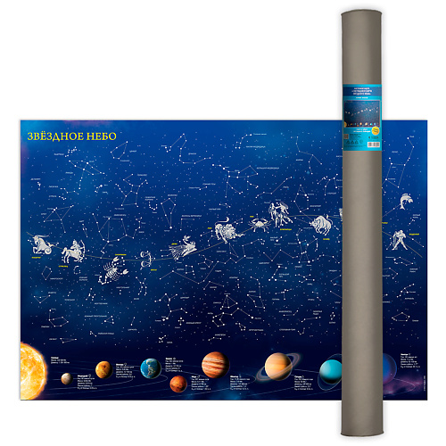 звездное небо планеты формат 58 х 38 см пвх рукав Постер ГЕОДОМ Карта настенная в тубусе Звездное небо/Планеты ЛАМ