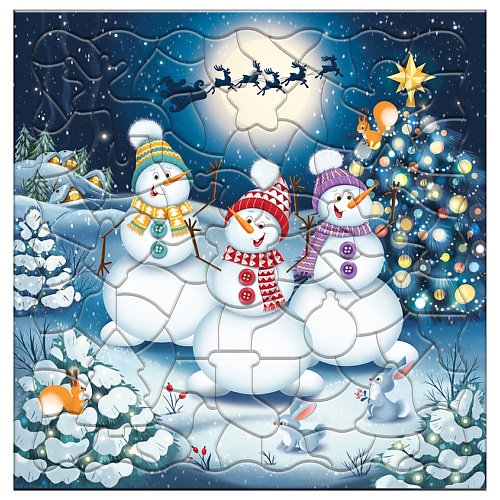Настольная игра ГЕОДОМ Пазл фигурный на подложке Танцующие снеговики цена и фото