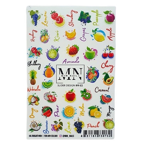 MIW NAILS Слайдеры для ногтей на любой фон Фрукты Ягоды фрукты и ягоды развивающие карточки