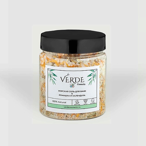 фото Verdecosmetic морская соль для ванны с цветами ромашки и календулы, очищение и регенерация кожи
