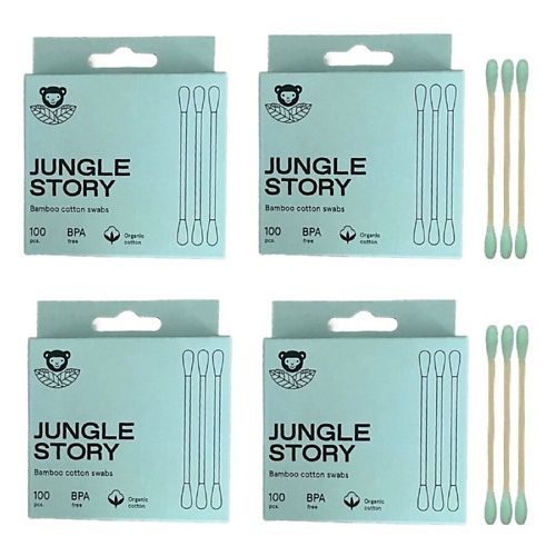 JUNGLE STORY Ватные палочки с зелёным ультра мягким хлопком 400 jungle story бамбуковые ватные палочки для снятия макияжа белого а 100