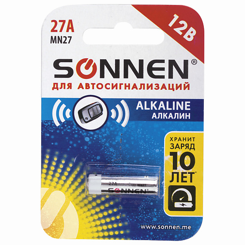 SONNEN Батарейка Alkaline, 27А (MN27) для сигнализаций 1.0 duracell optimum aa alkaline battery 16 pack up to 30 times longer and stronger performance future generation power and innovative packaging