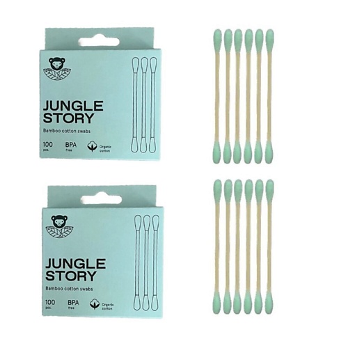 JUNGLE STORY Ватные палочки с зелёным ультра мягким хлопком 200 jungle story бамбуковые ватные палочки для снятия макияжа белого а 100