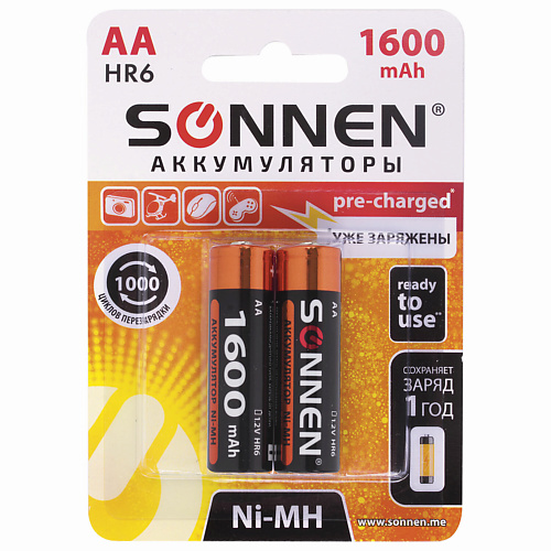 SONNEN Батарейки аккумуляторные, АА (HR6) Ni-Mh