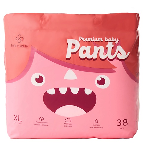 SUPERGREEN Подгузники-трусики Premium baby Pants размер XL ( вес 13-18 кг) 38 supergreen подгузники premium baby diapers размер l вес 9 13 кг 44