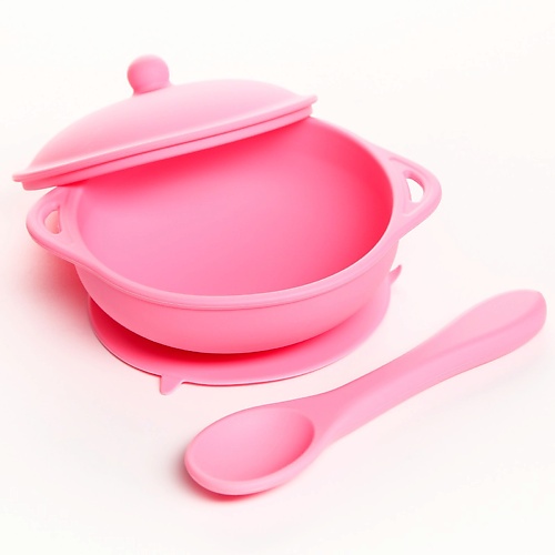 MUM&BABY Набор для кормления: миска на присоске с крышкой, ложка миска с крышкой оливка 1 л 17×16 2×8 см зелёный