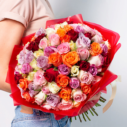 ЛЭТУАЛЬ FLOWERS Букет из разноцветных роз Кения 99 шт. ( 35 см)